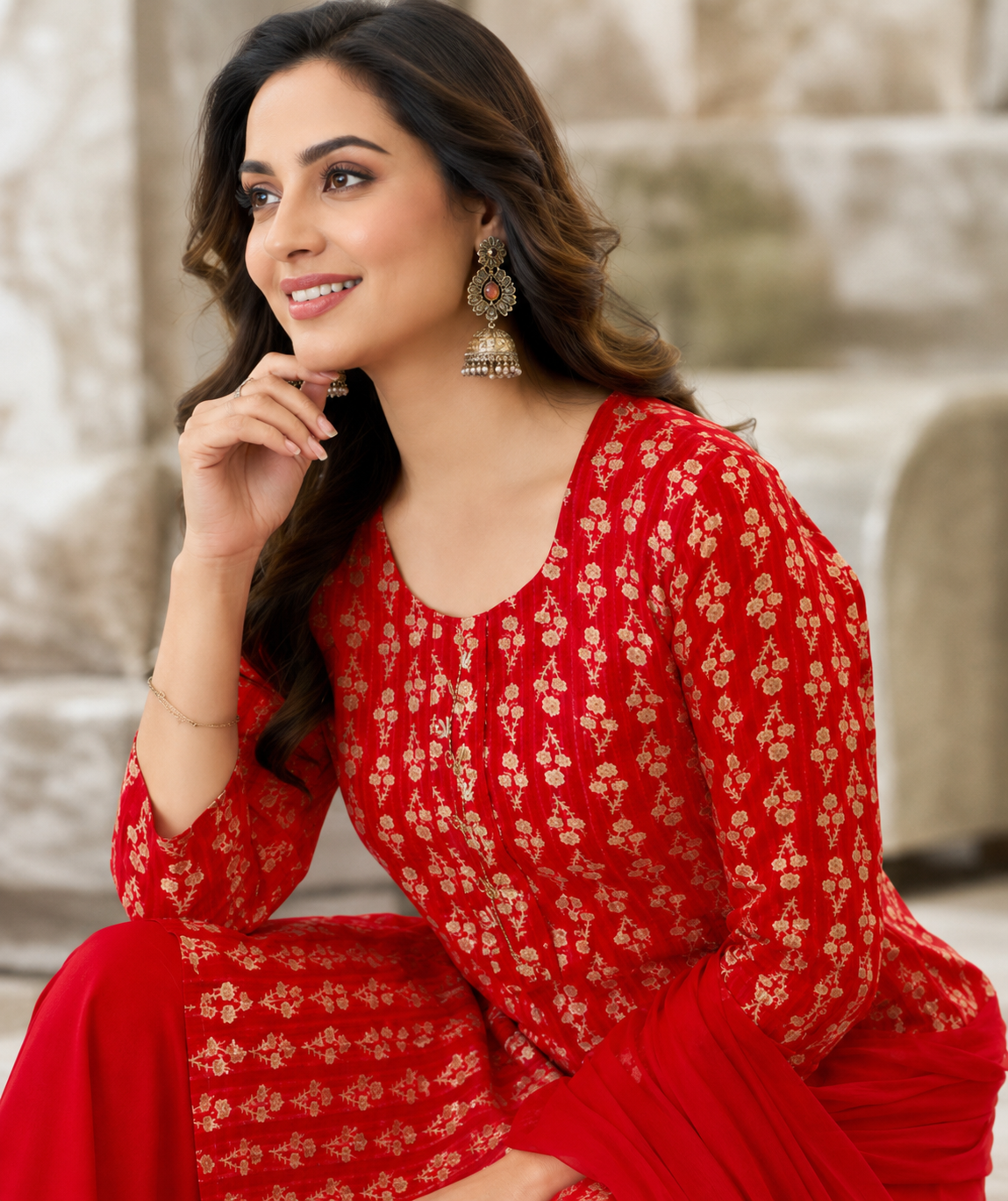 Shagun Red Printed Kurta Set