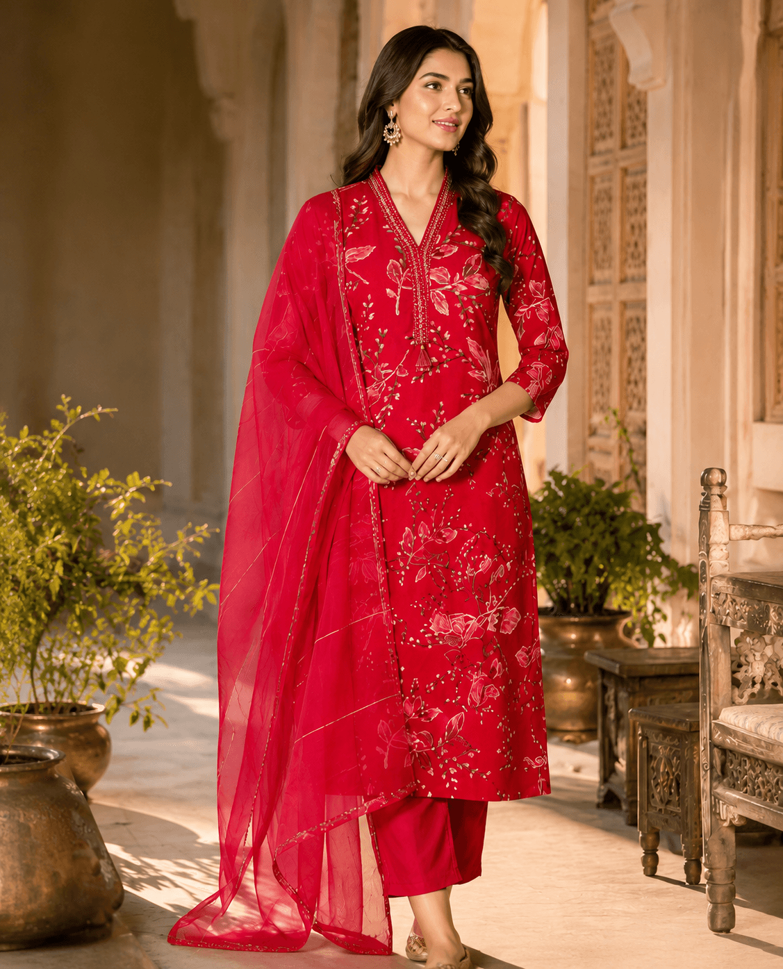 Crimson Blossom Grace Kurta Set