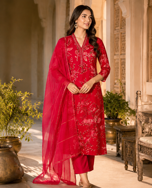 Crimson Blossom Grace Kurta Set