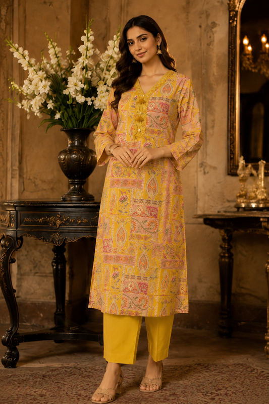 Golden Patchwork Grace Kurta Set