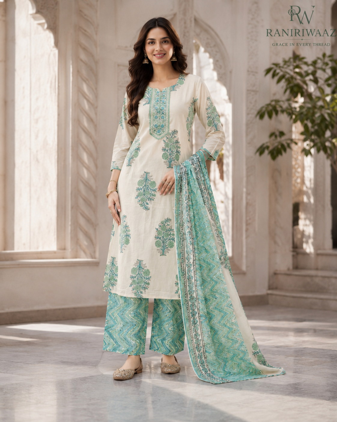 Aqua Garden Elegance Kurti Set
