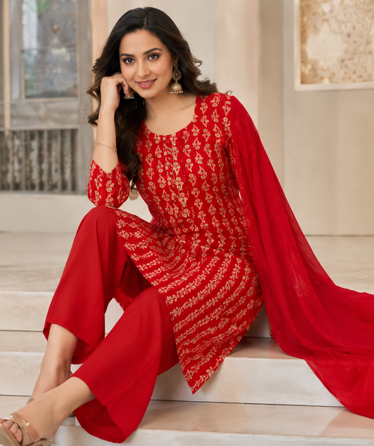Shagun Red Printed Kurta Set