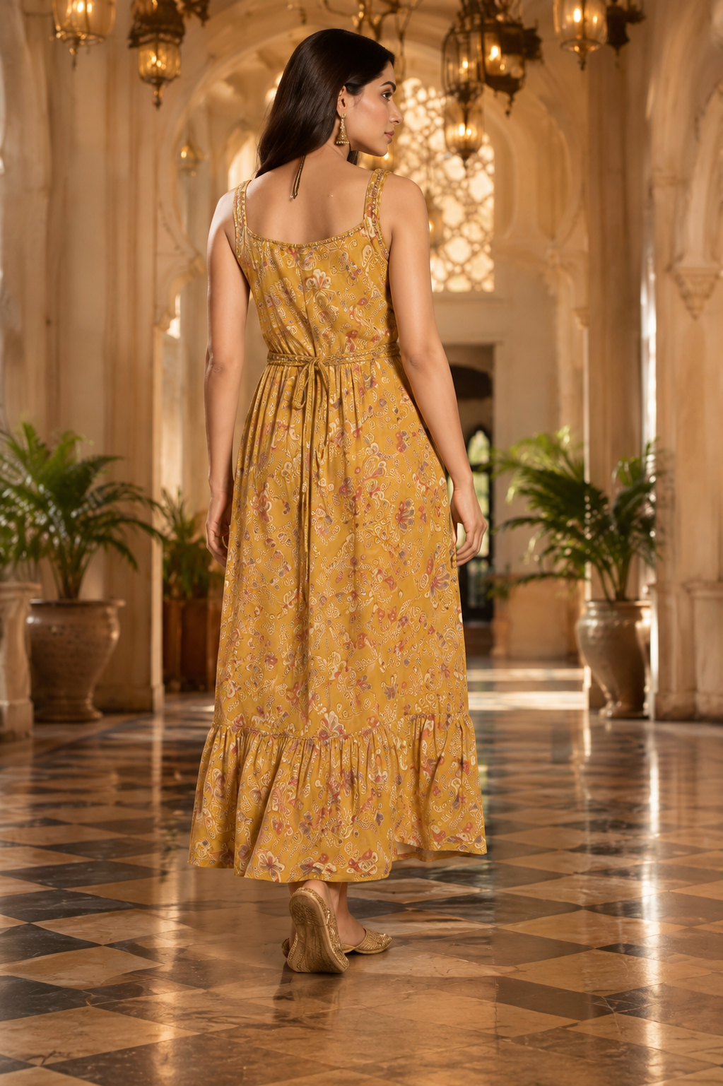 Golden Bloom Floral Maxi Dress