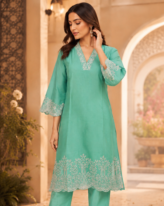 Mint Grace Embroidered Co-Ord Set