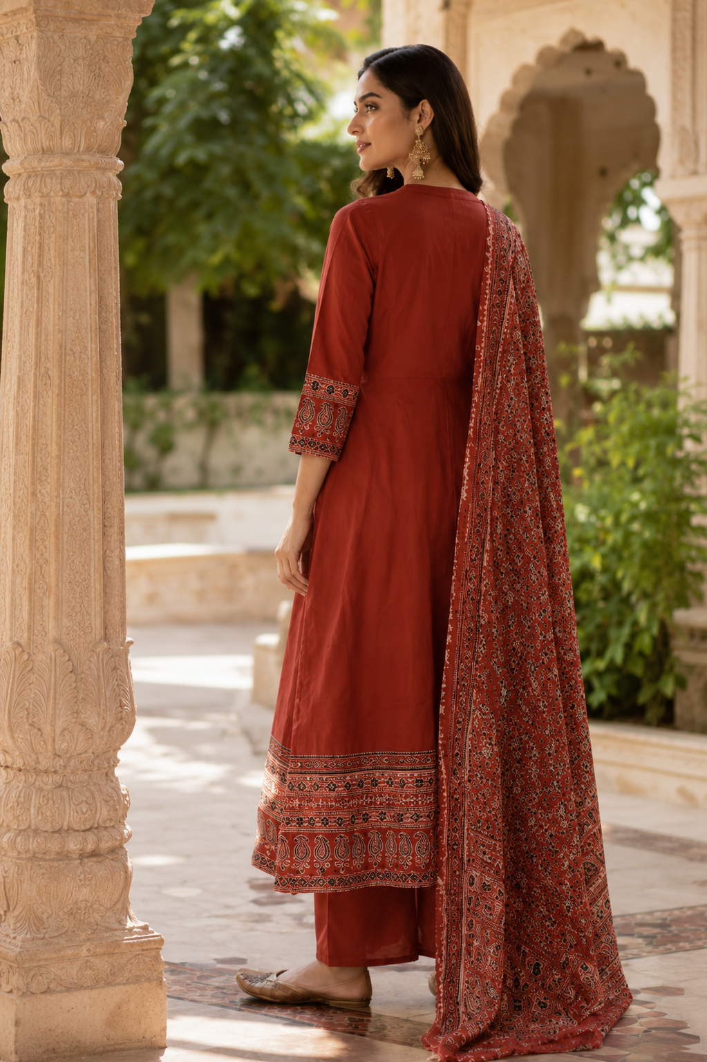 Jaipuri Rust Grace Anarkali Set