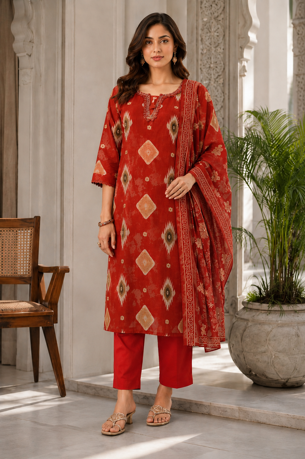 Royal Heritage Red Kurta Set