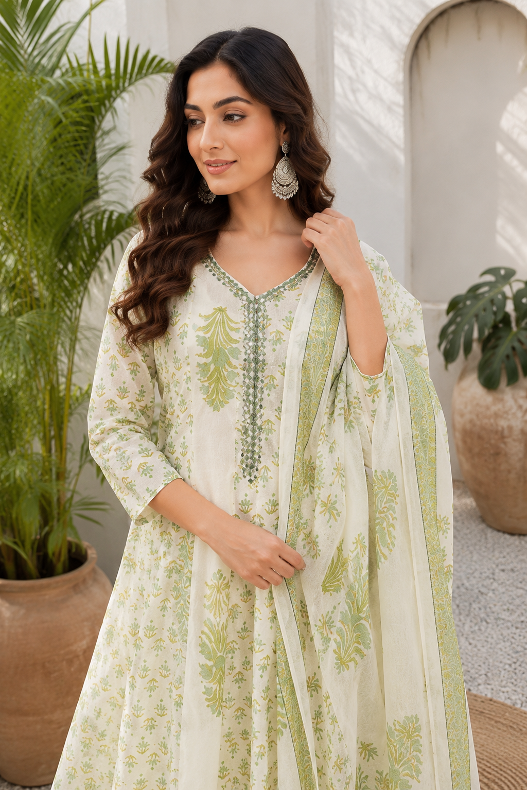 Jaipuri Printed Cream Anarkali