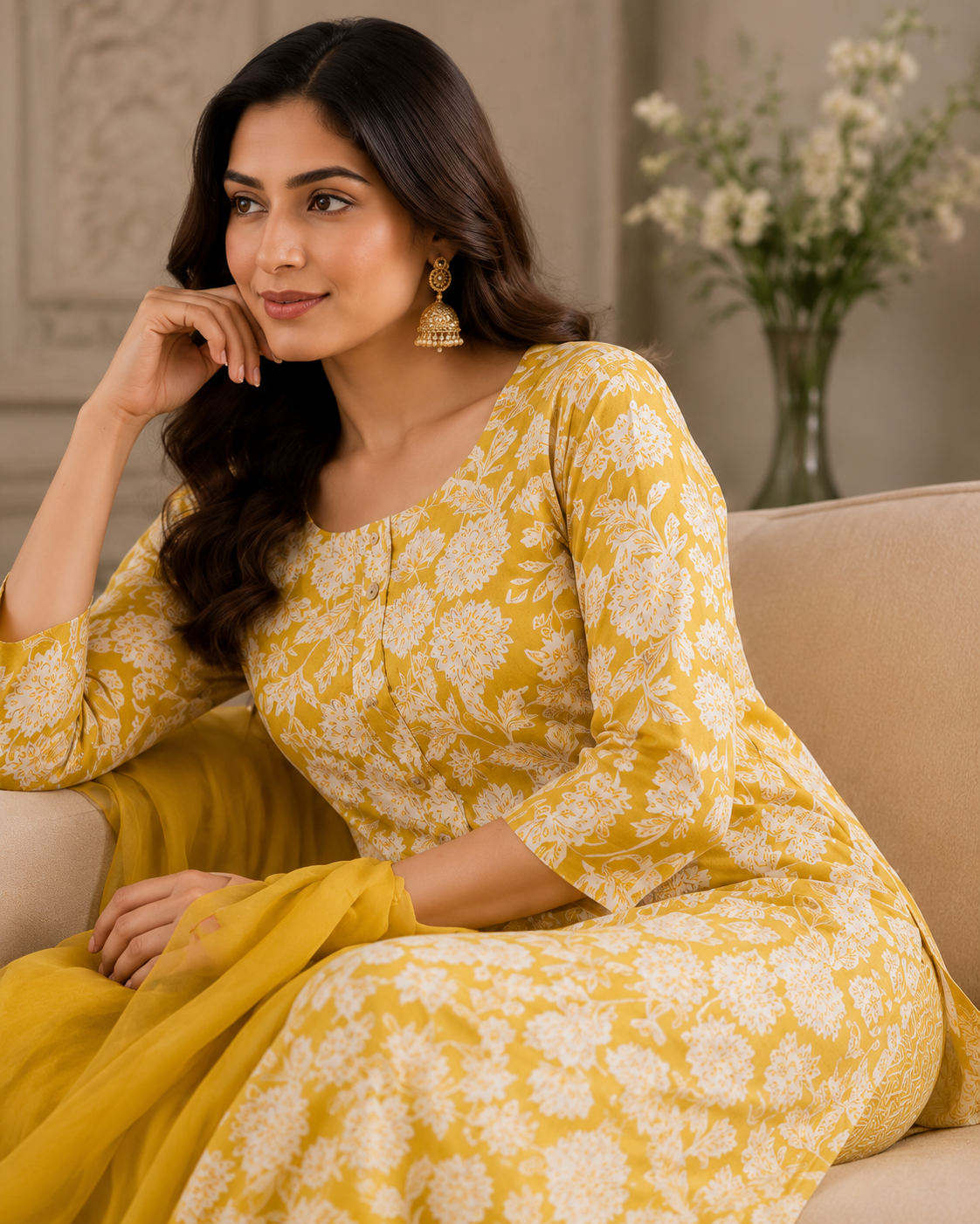 Sunlit Marigold Charm Printed Kurta Set