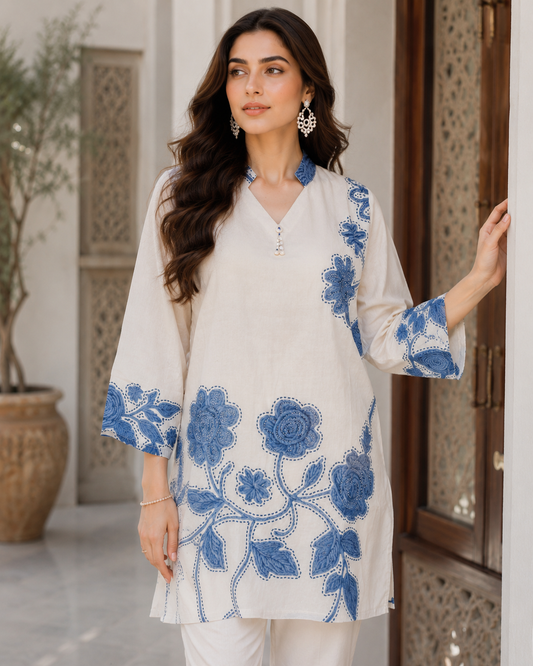 White Denim Printed Co-ord Set