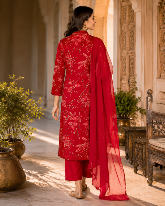 Crimson Blossom Grace Kurta Set