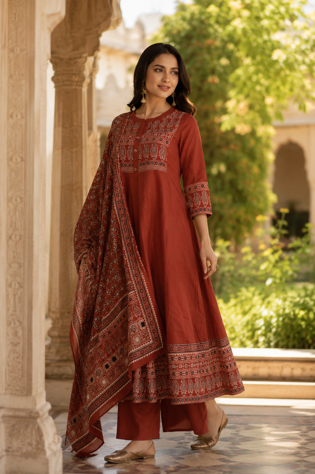 Jaipuri Rust Grace Anarkali Set