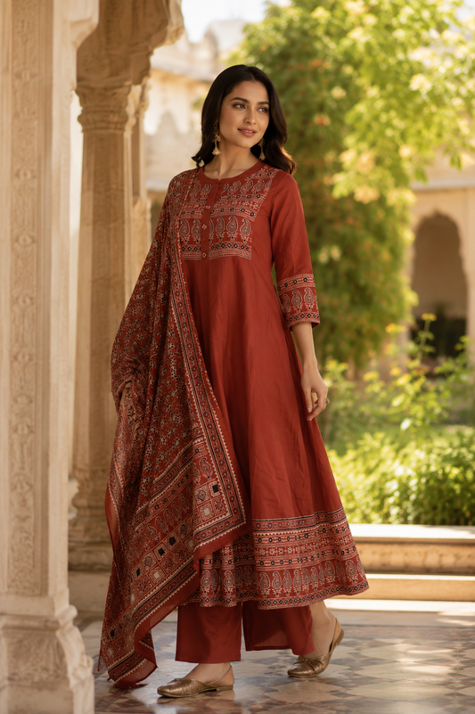 Jaipuri Rust Grace Anarkali Set