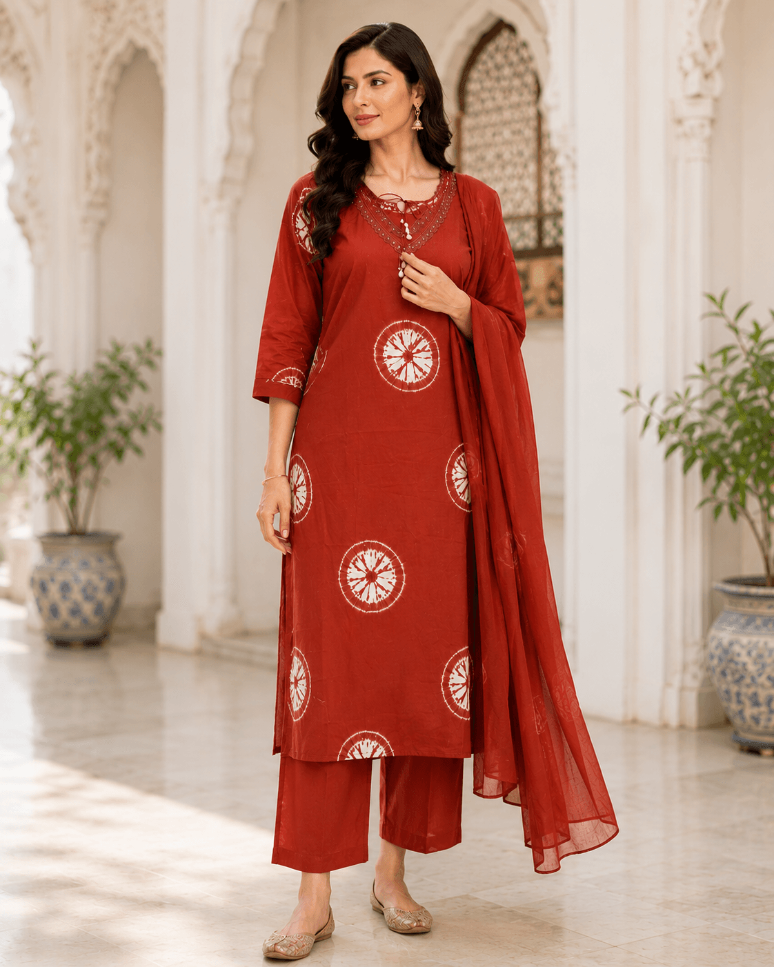 Rust Radiance Printed Cotton Kurta Set
