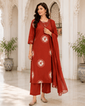Rust Radiance Printed Cotton Kurta Set