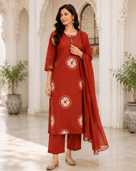 Rust Radiance Printed Cotton Kurta Set