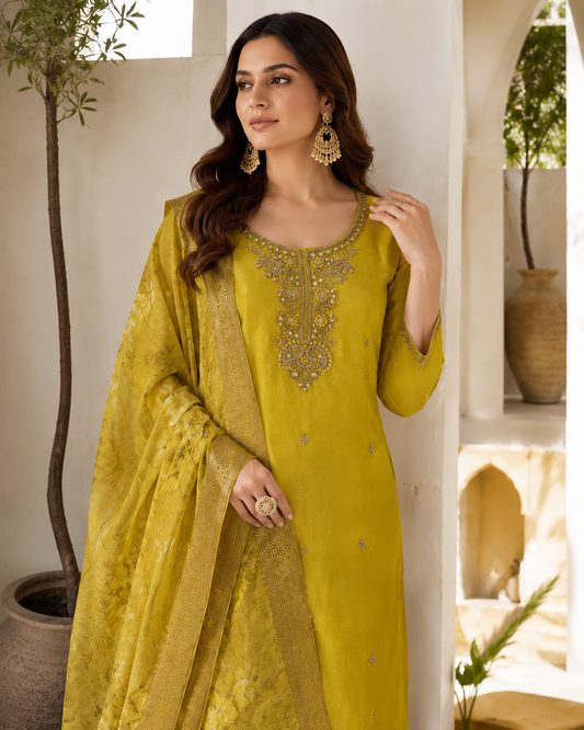 Raniriwaaz Mehandi Noor Silk Kurta Set
