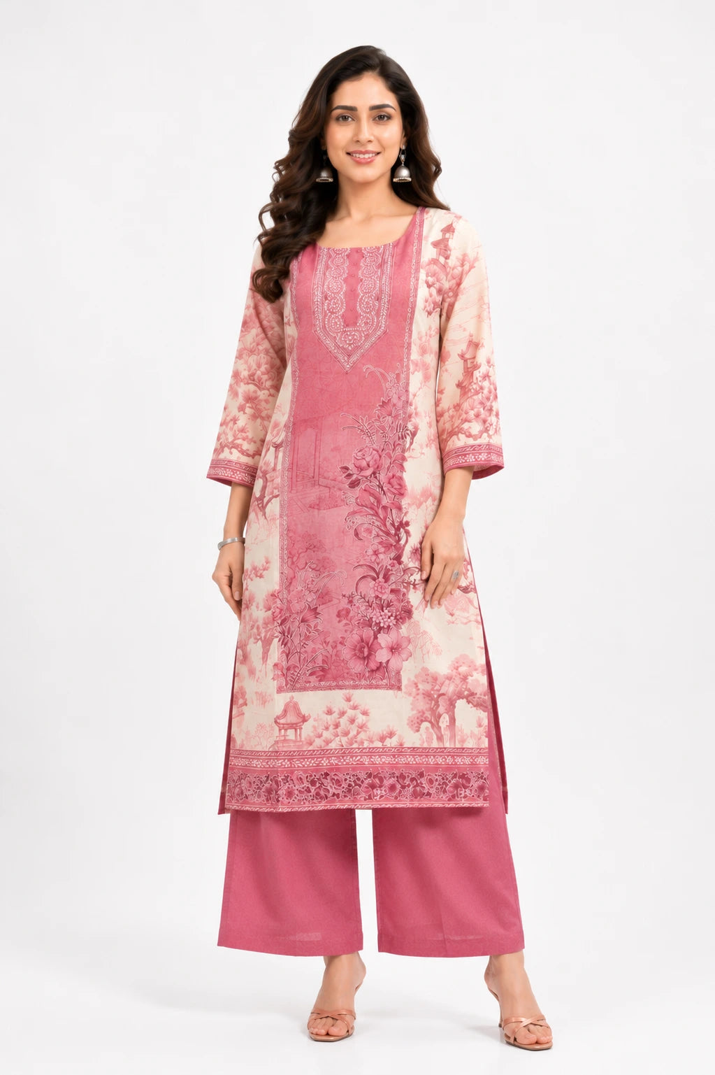 Scenic Bloom Embroidered Muslin Silk Kurta Set