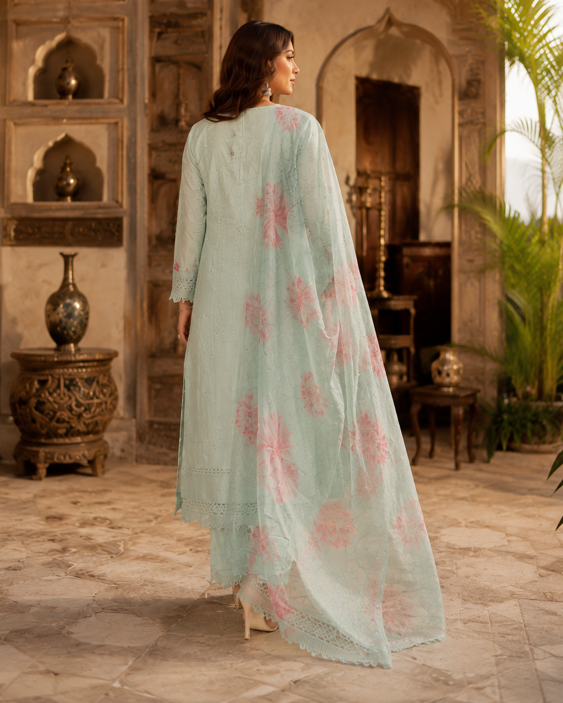 Raniriwaaz Mint Blossom Embroidered Kurta Set