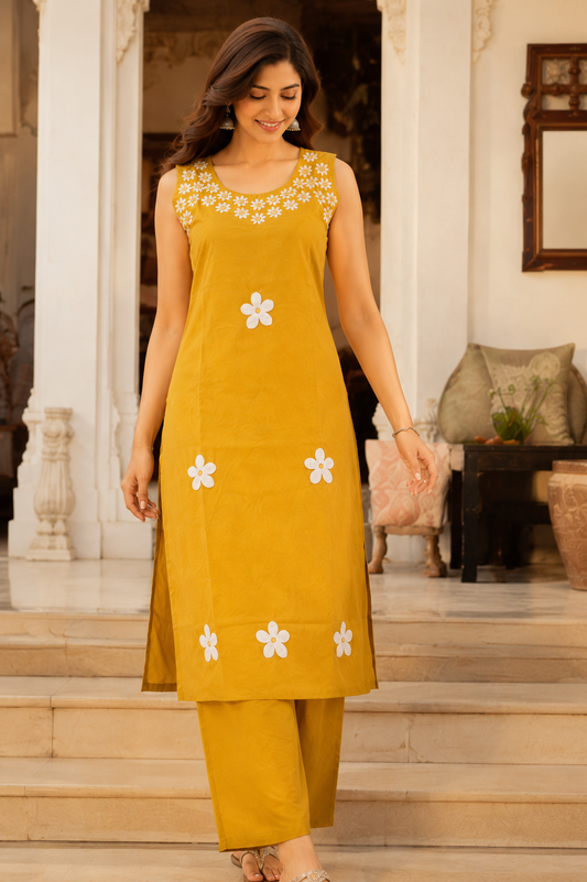 Raniriwaaz Mehandi yellow Bloom Kurta set