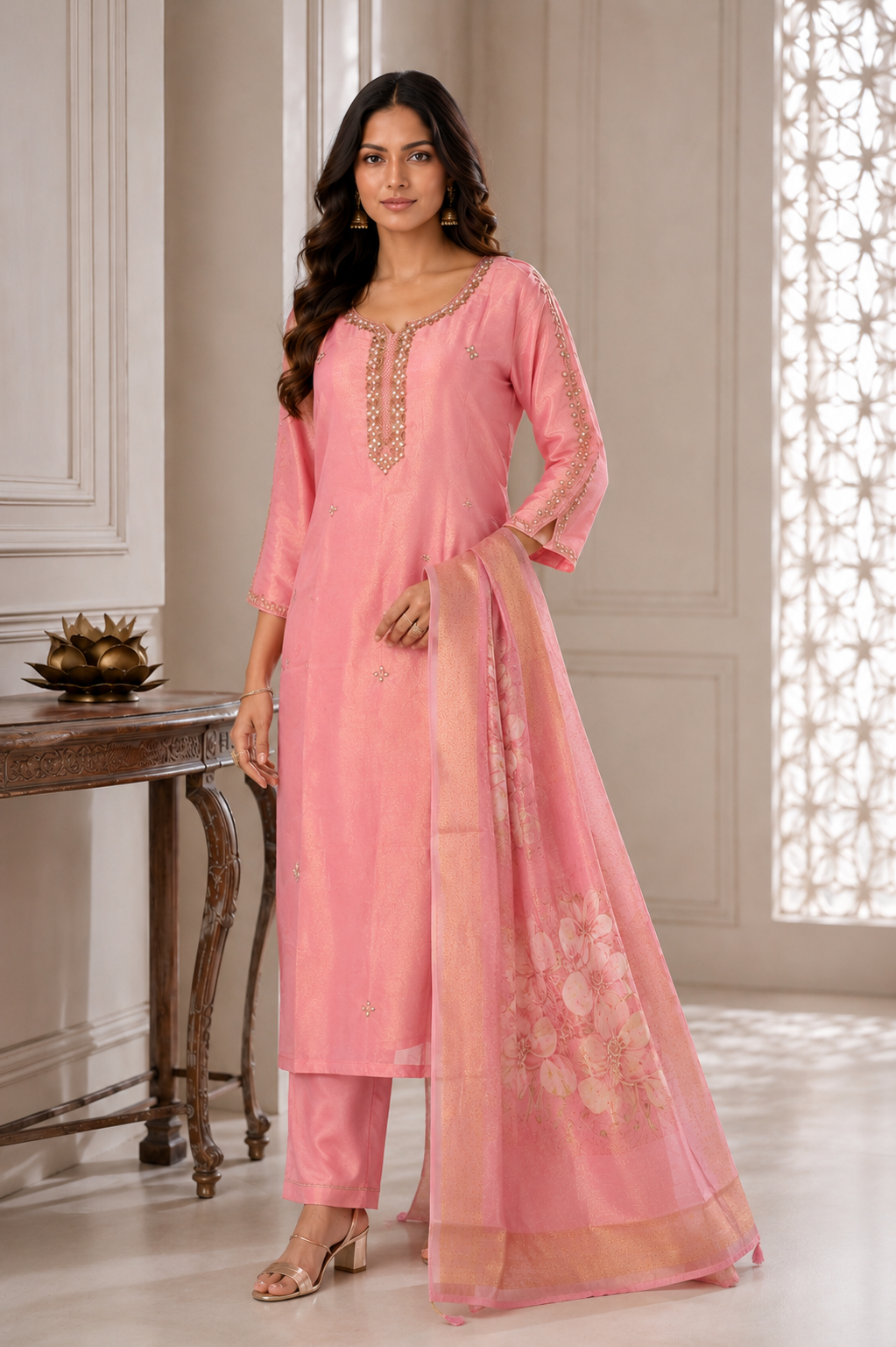 Rosé Royale Mirror Work Shimmer Kurta Set
