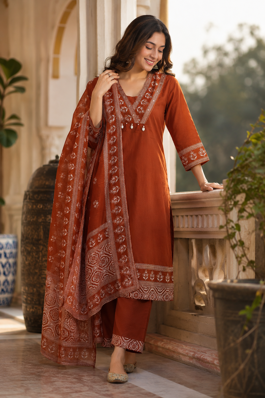 Rust Royale Embroidered Kurta Set