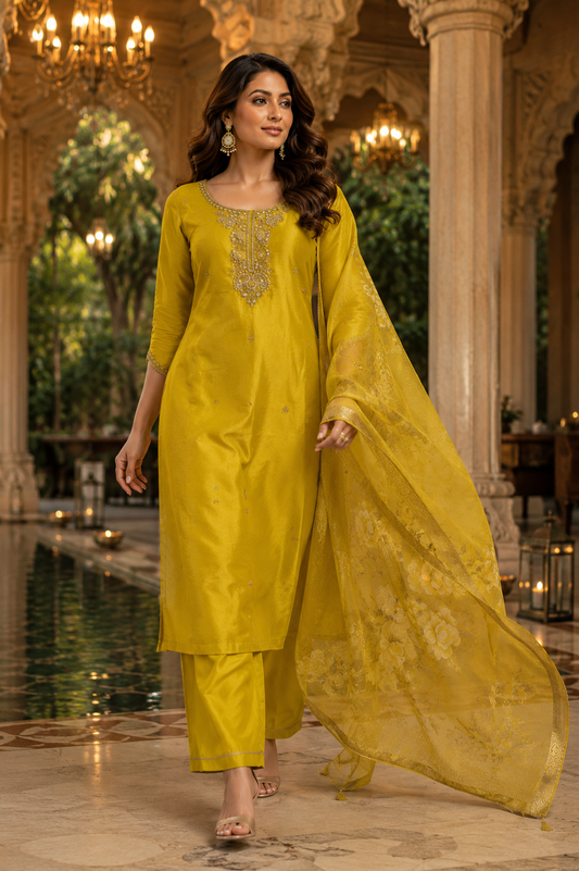 Raniriwaaz Mehandi Noor Silk Kurta Set