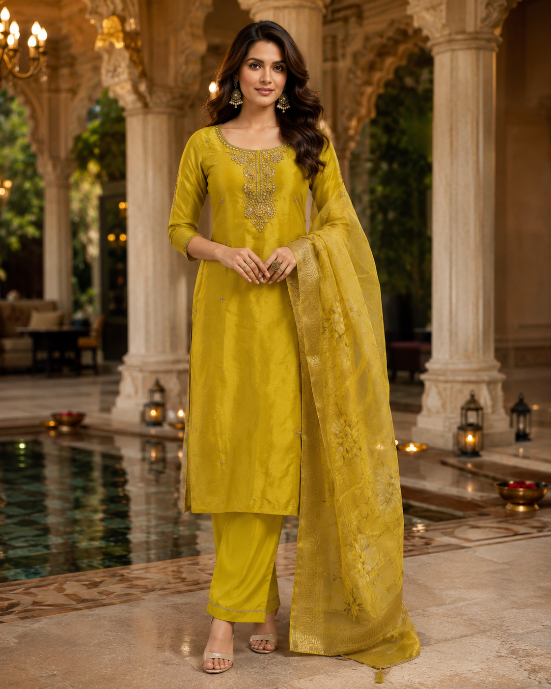 Raniriwaaz Mehandi Noor Silk Kurta Set