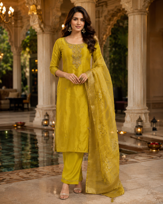 Raniriwaaz Mehandi Noor Silk Kurta Set