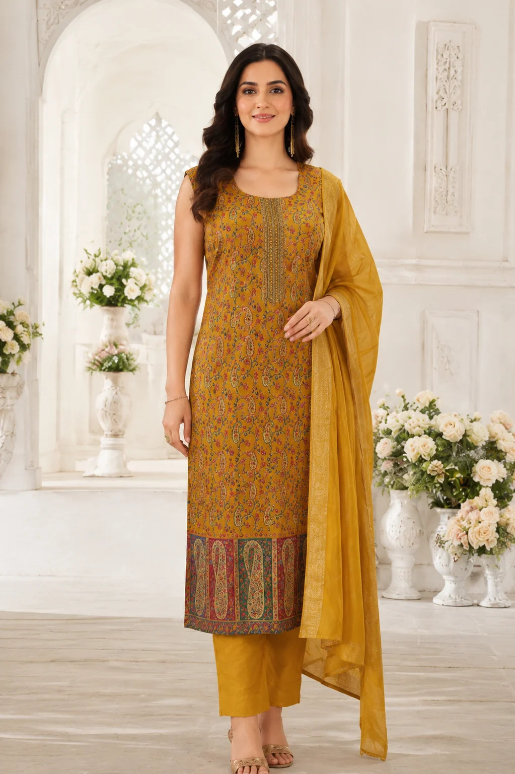 Sunehri Paisley Dola Silk Kurta Set
