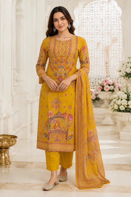 Mustard Heritage Printed Kurta Set
