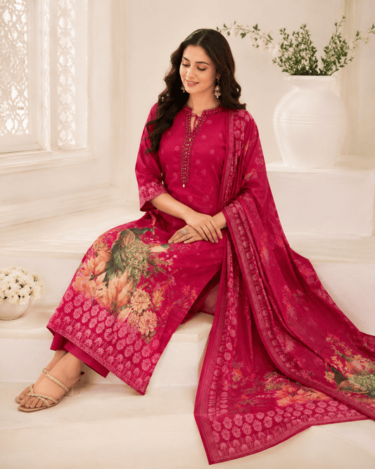 Raniriwaaz Peacock Bloom Hot Pink Kurta Sets