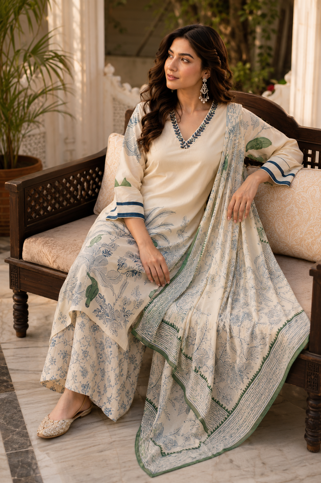 Raniriwaaz Ivory Heritage Garden Kurta Set