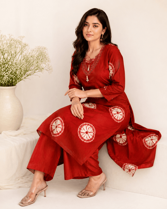 Rust Radiance Printed Cotton Kurta Set