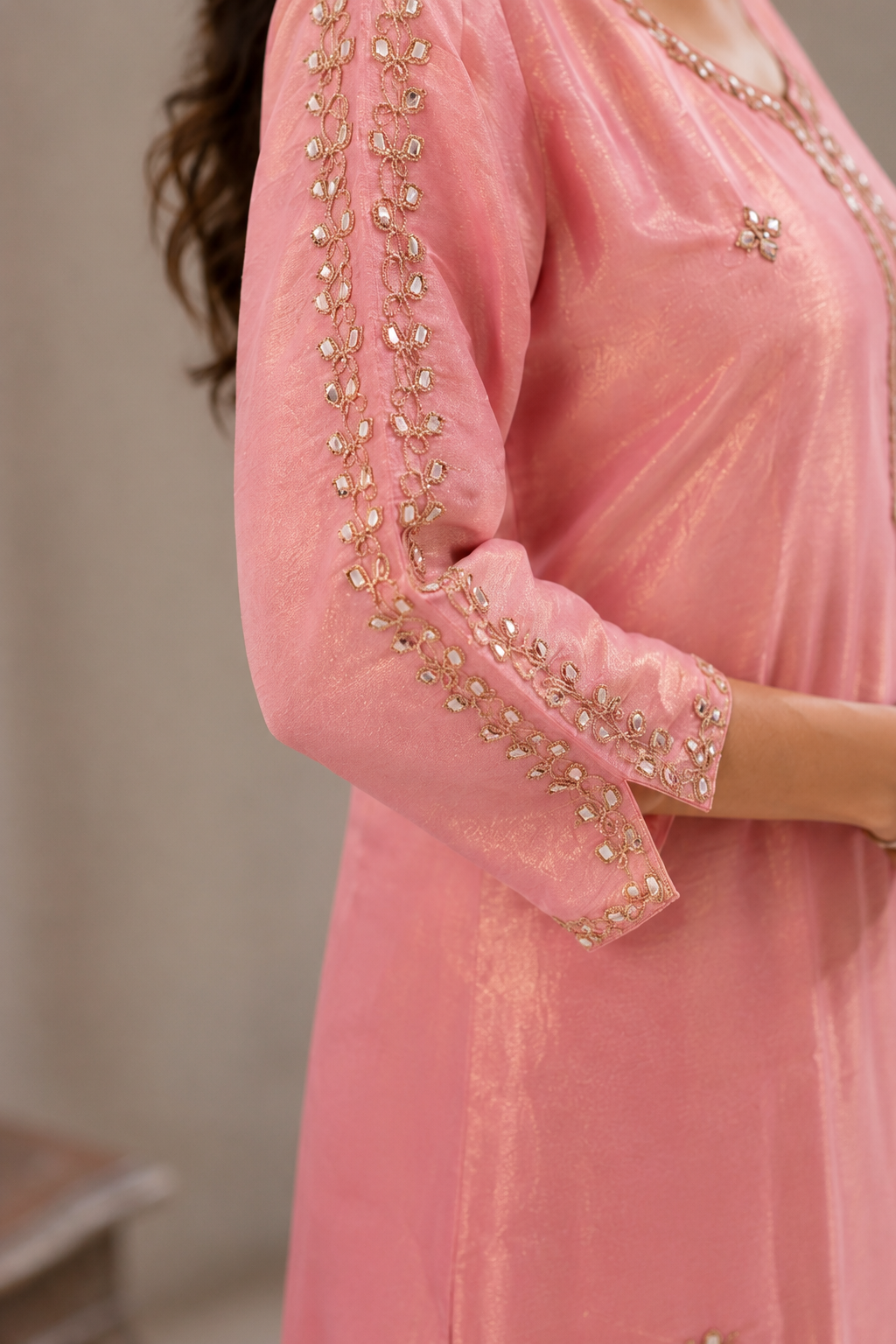 Rosé Royale Mirror Work Shimmer Kurta Set