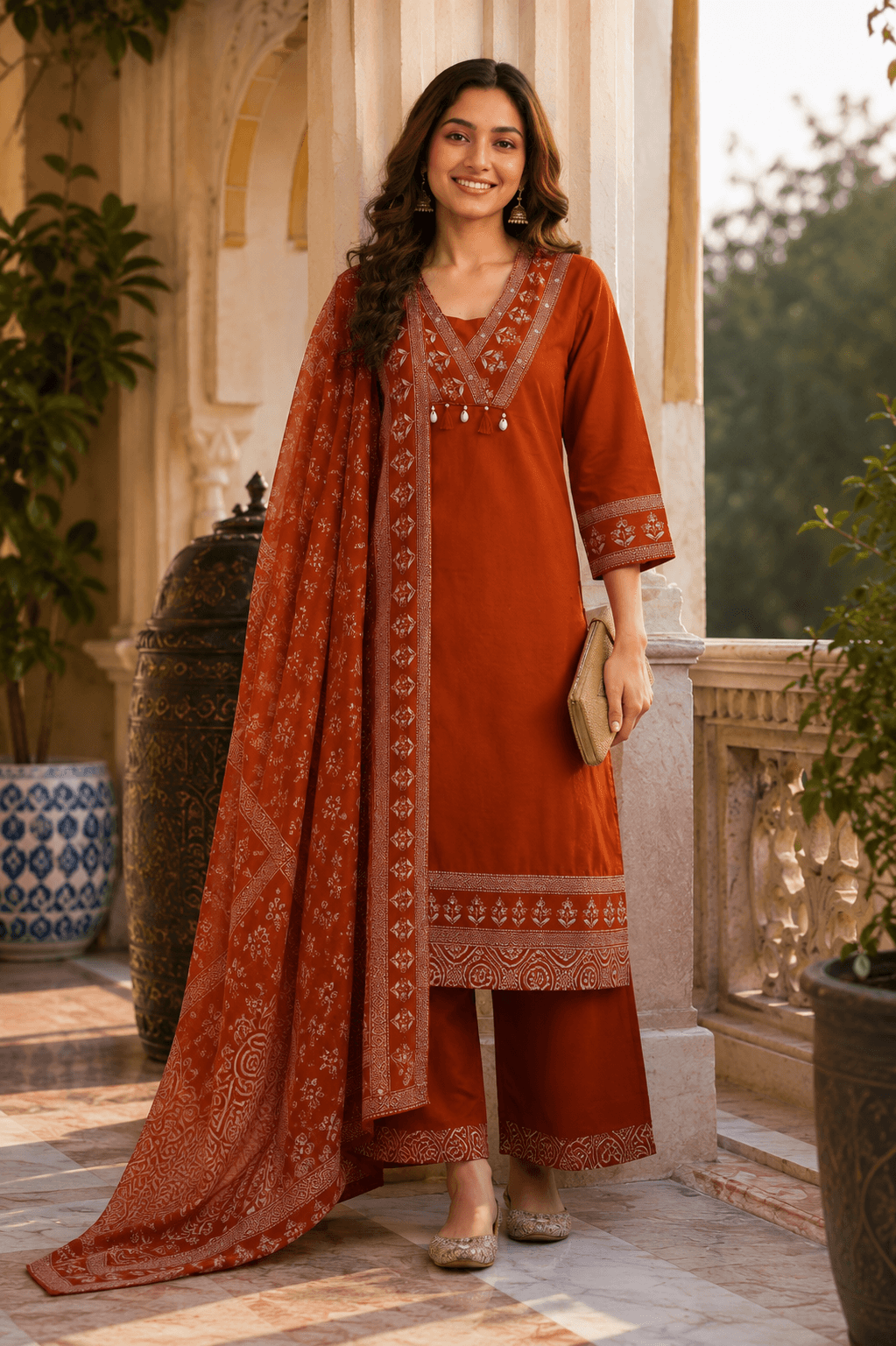 Rust Royale Embroidered Kurta Set