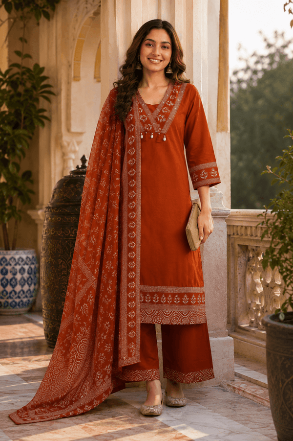 Rust Royale Embroidered Kurta Set