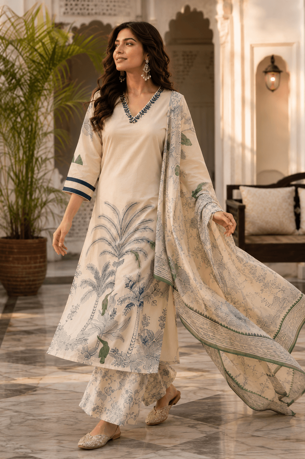 Raniriwaaz Ivory Heritage Garden Kurta Set