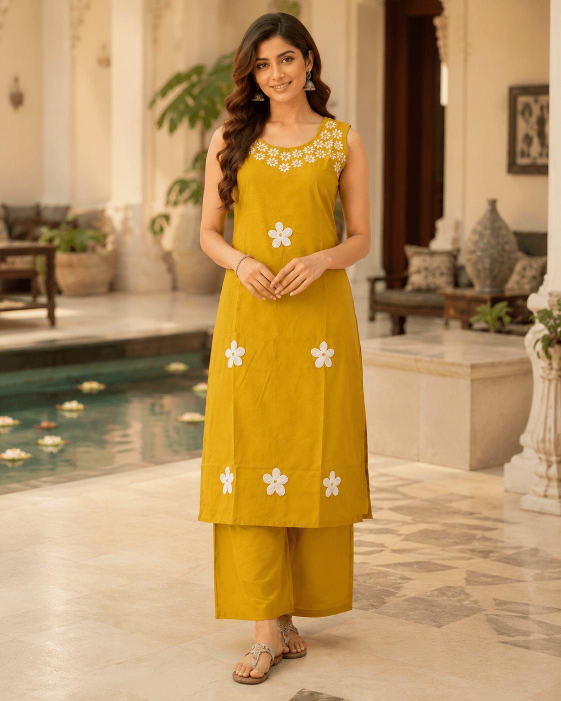 Raniriwaaz Mehandi yellow Bloom Kurta set