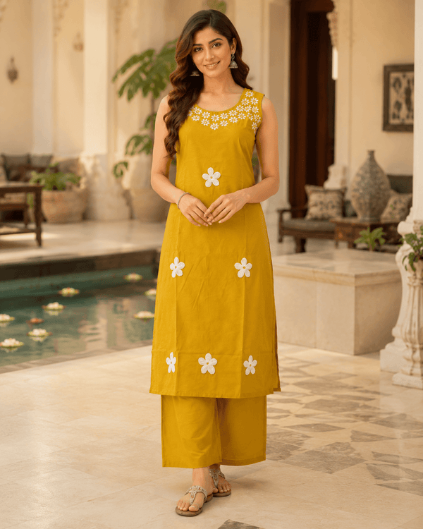 Raniriwaaz Mehandi yellow Bloom Kurta set