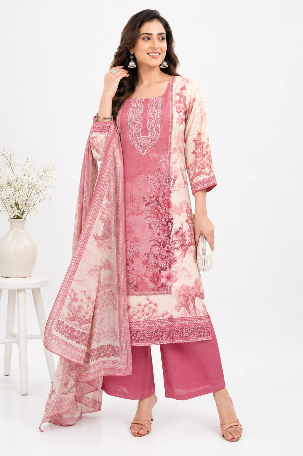 Scenic Bloom Embroidered Muslin Silk Kurta Set