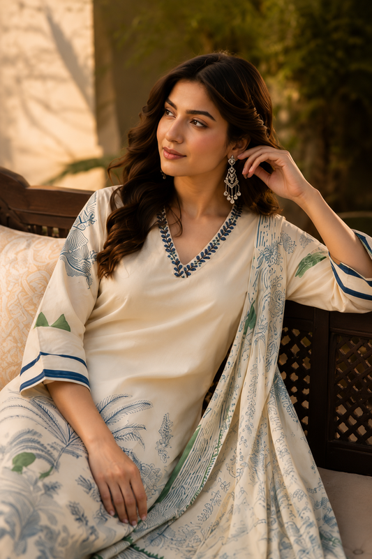 Raniriwaaz Ivory Heritage Garden Kurta Set