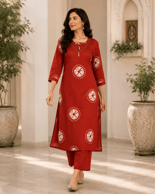 Rust Radiance Printed Cotton Kurta Set
