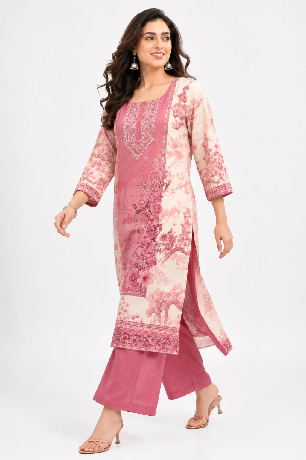 Scenic Bloom Embroidered Muslin Silk Kurta Set