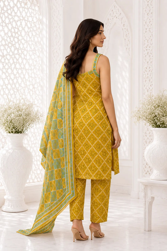 Mustard Bloom Bandhani Kurti Set