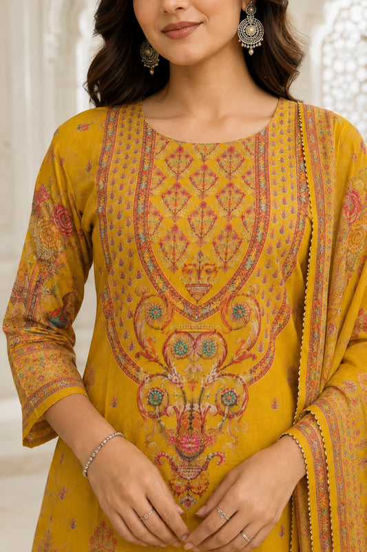 Mustard Heritage Printed Kurta Set