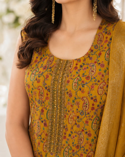 Sunehri Paisley Dola Silk Kurta Set