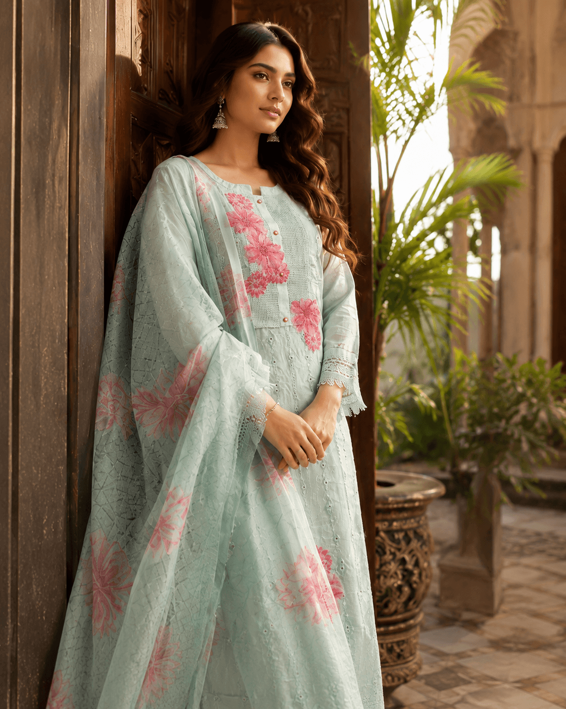 Raniriwaaz Mint Blossom Embroidered Kurta Set