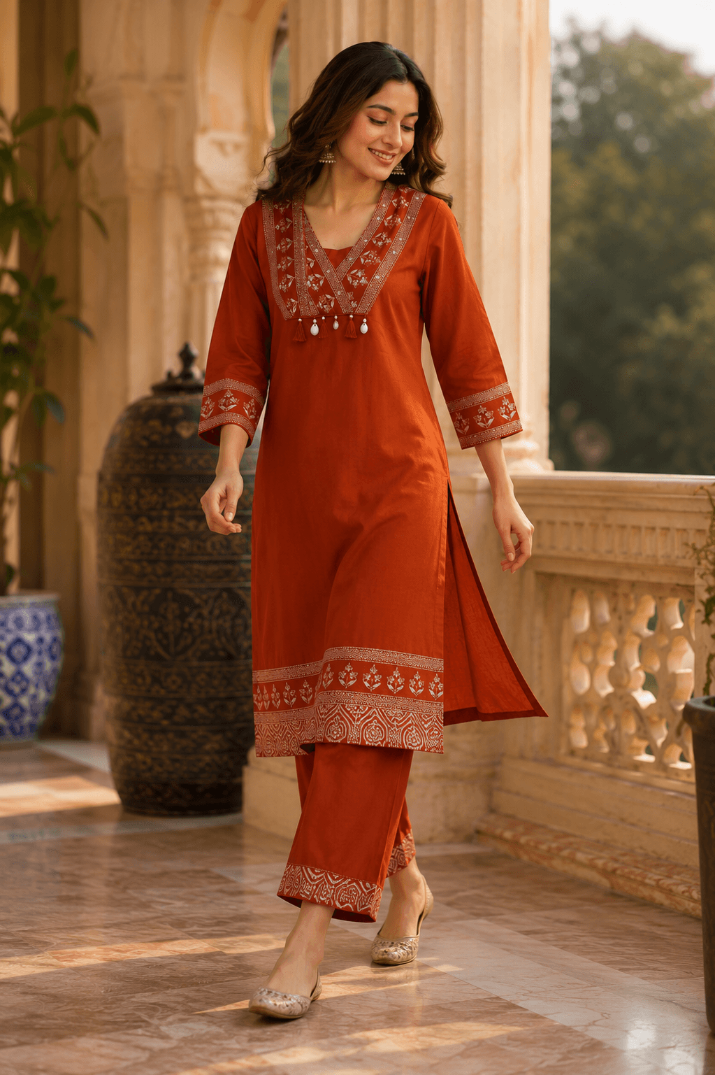 Rust Royale Embroidered Kurta Set