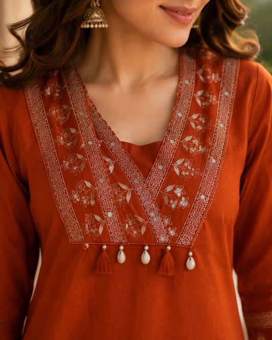 Rust Royale Embroidered Kurta Set