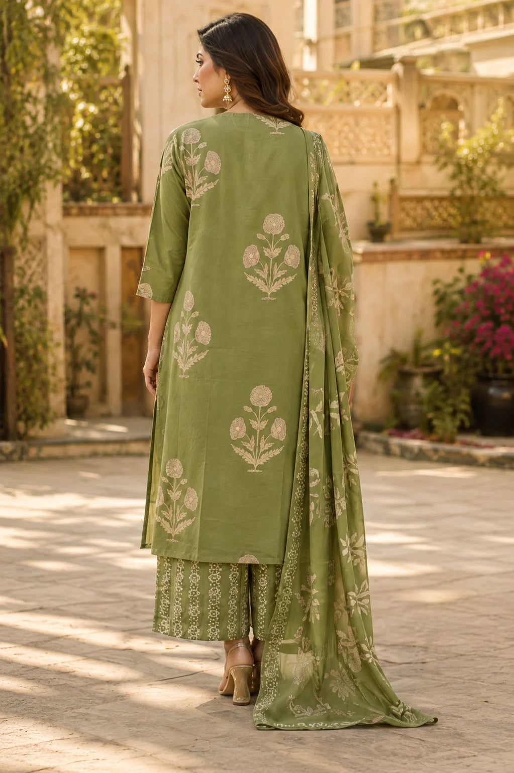 Olive Bloom Printed Kurti Set